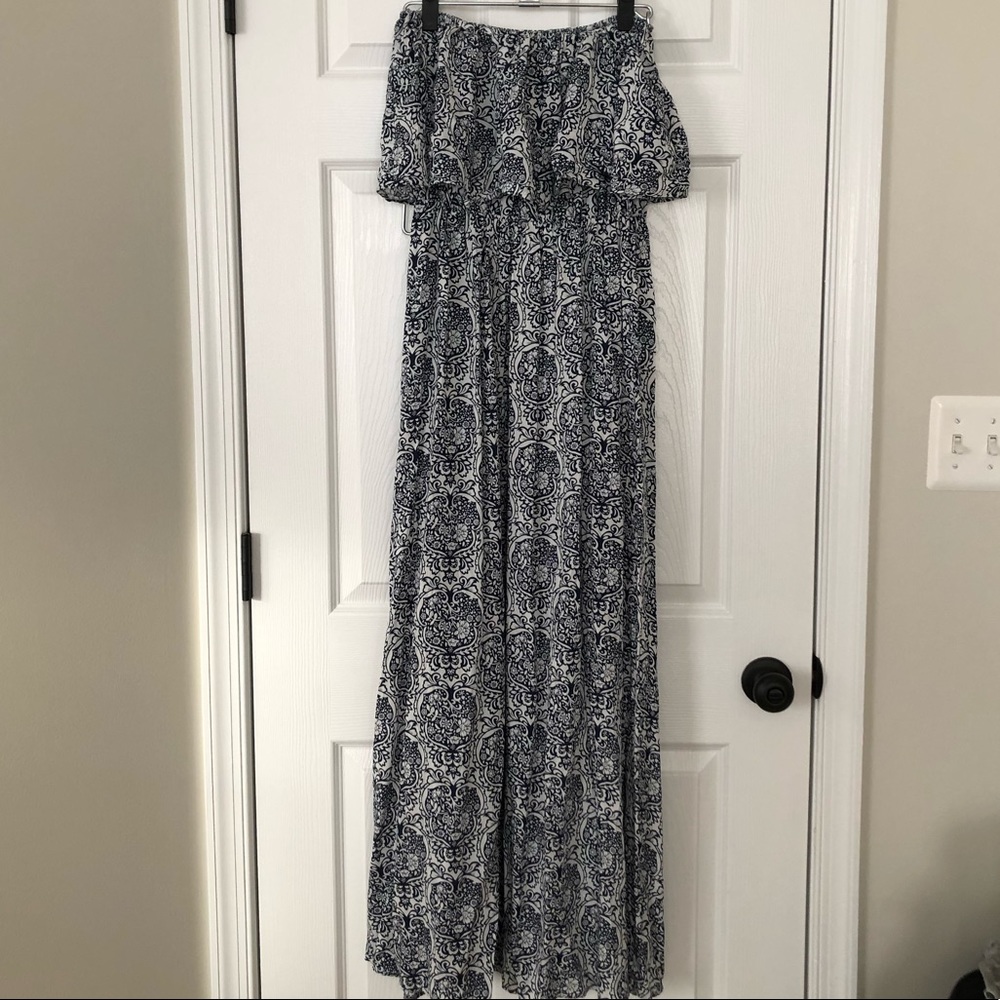 Strapless navy maxi dress